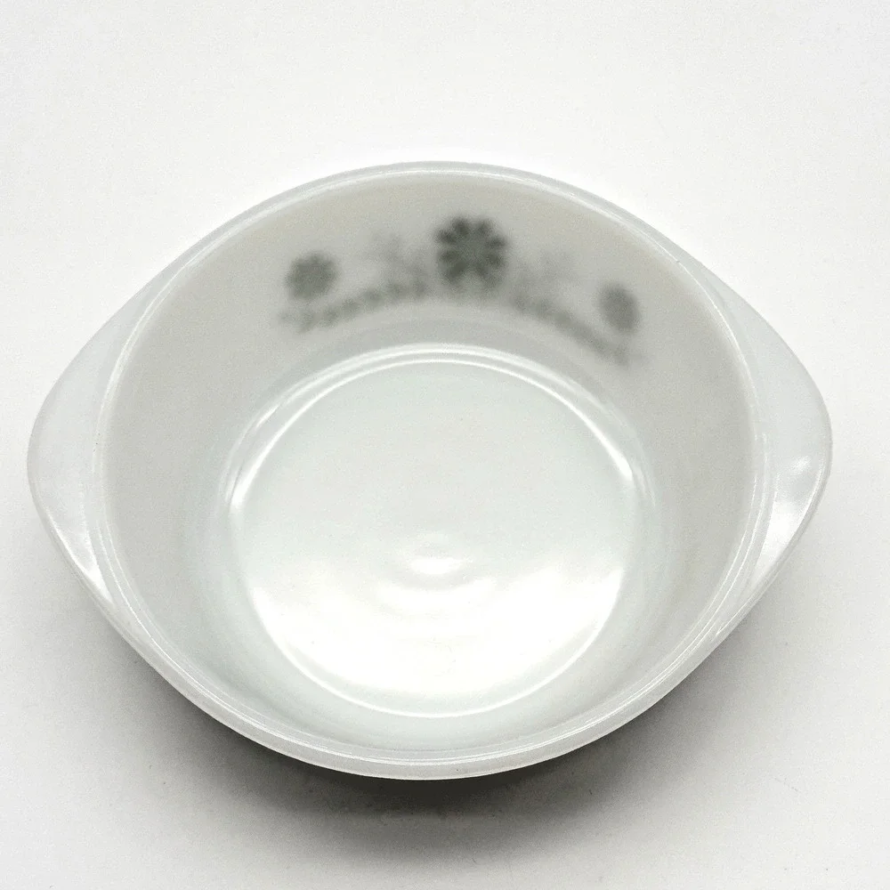 Glasbake Casserole Serving Dish Green Daisy Milk Glass No Lid Vintage 1.5 qt